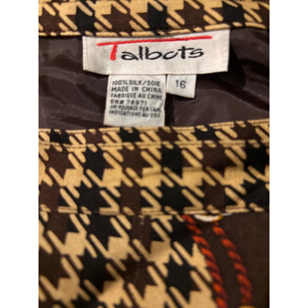 Talbots Womens 16 Brown Silk Houndstooth Chain Leopard Print Pencil Skirt - Picture 7 of 8